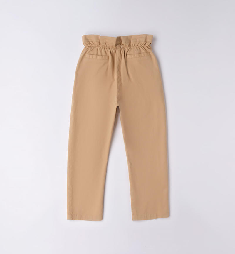 Sarabanda gathered waist trousers for girls from 8 to 16 years BEIGE-0732