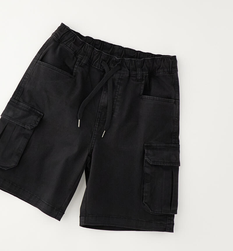 Pantaloni corti con tasche ragazzo NERO-0658