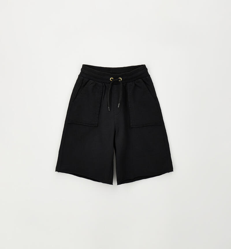 Pantaloni corti ragazzo in cotone NERO-0658