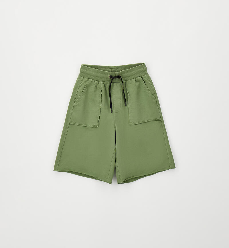 Pantaloni corti ragazzo in cotone VERDE SALVIA-5454
