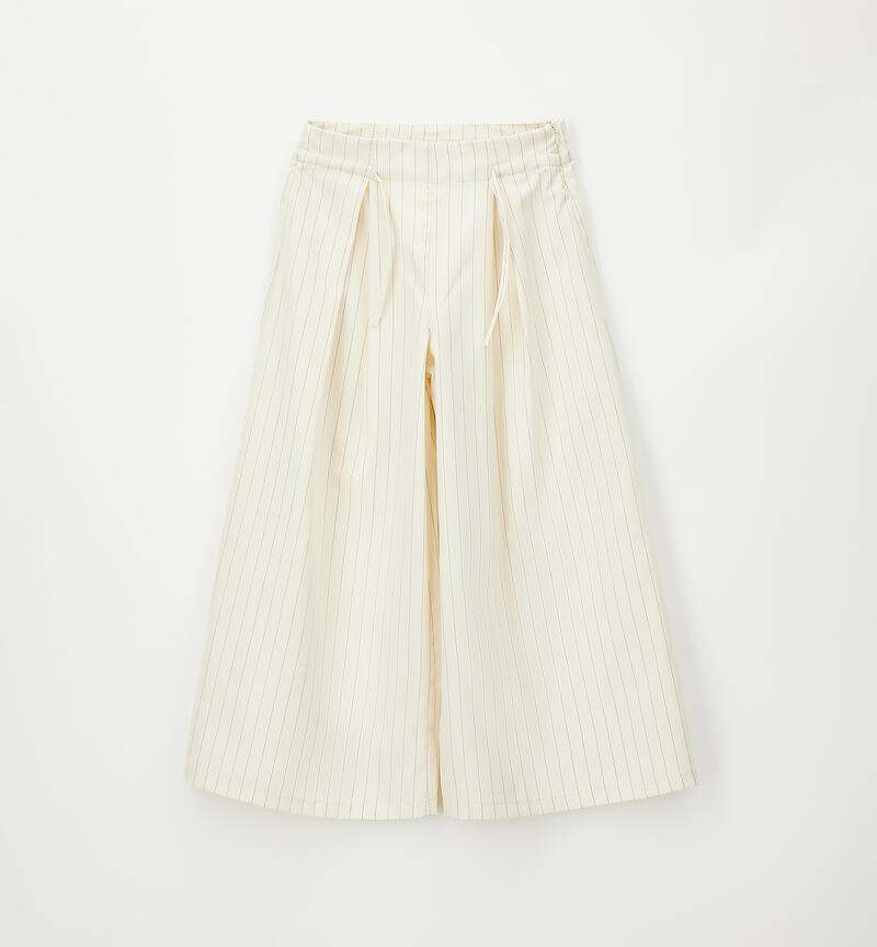 Girls' wide-leg trousers LIGHT BEIGE -0129