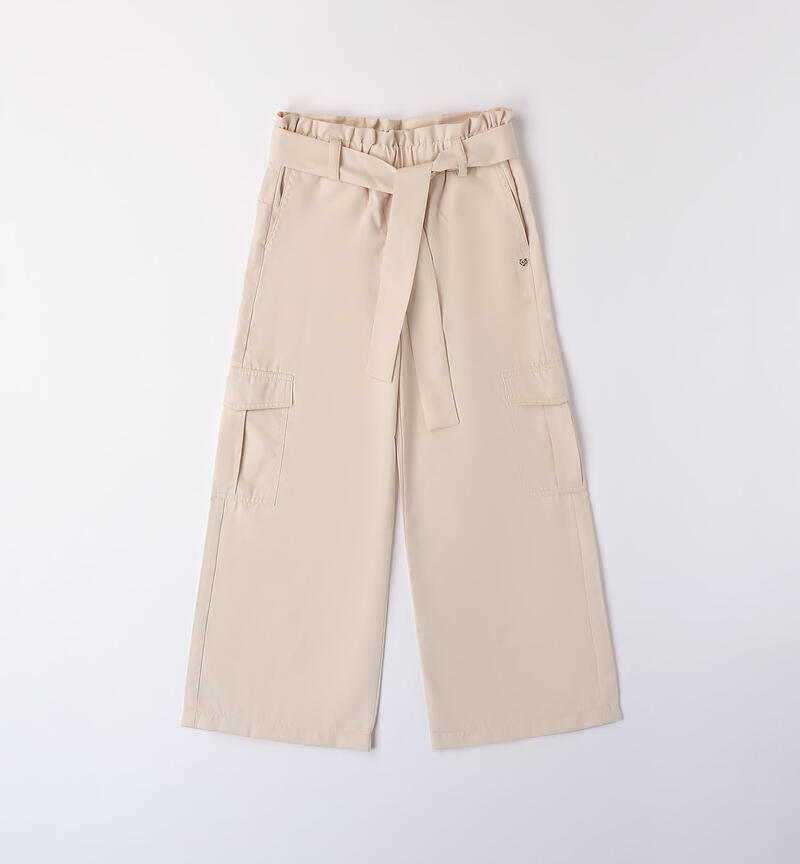 Girls' wide trousers BEIGE-1033
