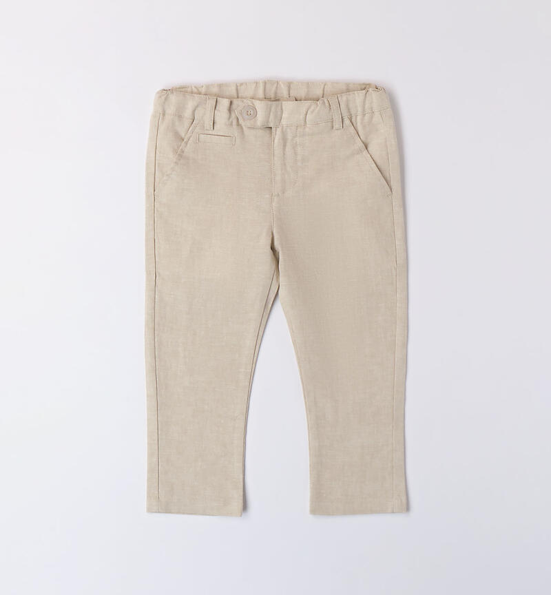 Boys' linen trousers BEIGE-0435