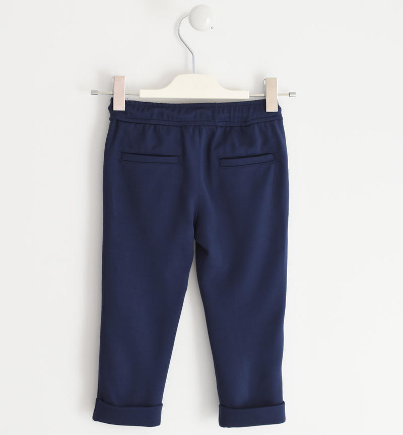 Detail of long trousers in Milano stitch for baby boy from 6 months to 7 years Sarabanda NAVY-3854