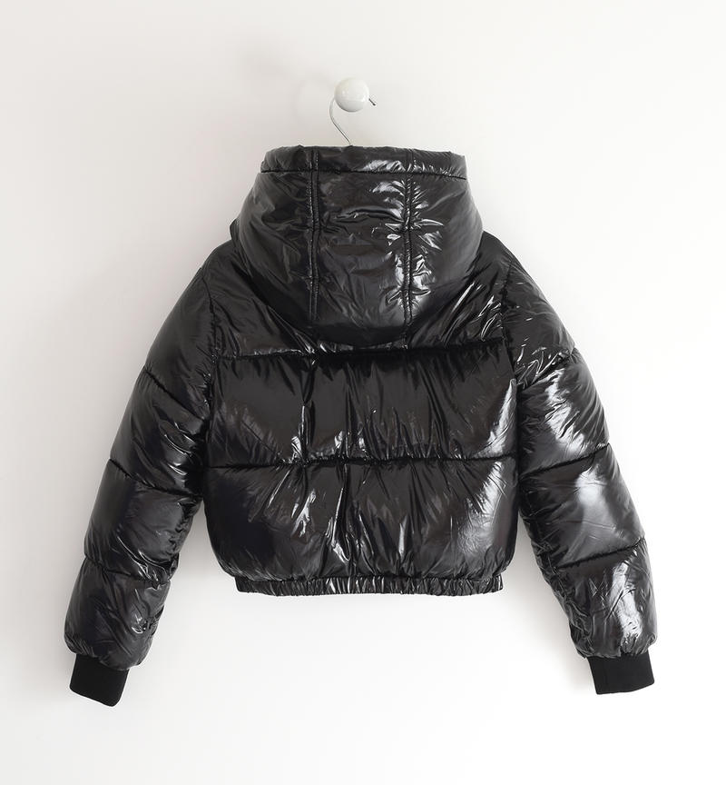 Sarabanda girl's shiny fabric padded jacket from 8 to 16 years NERO-0658