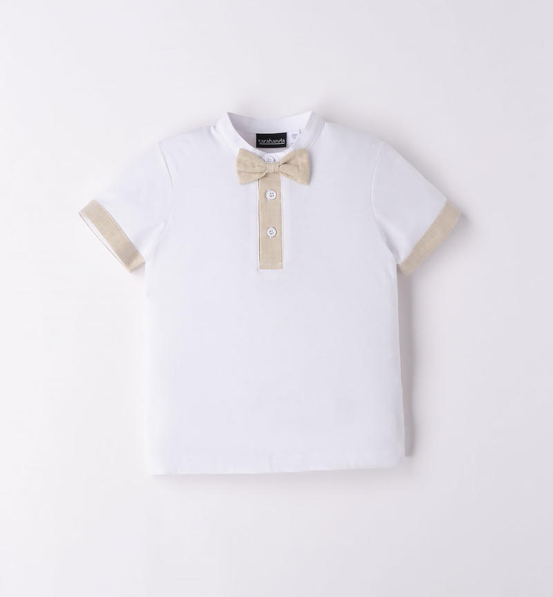 Sarabanda bow tie polo shirt for boys from 9 months to 8 years BIANCO-0113