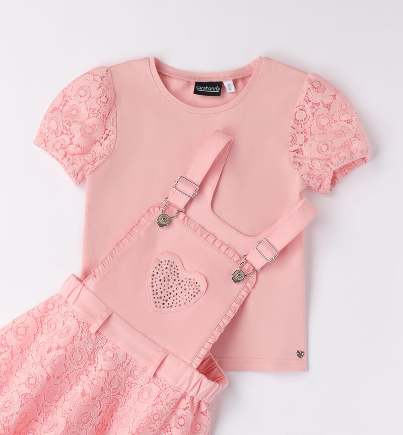 Girls' dungarees and T-shirt  PINK DOLPHINS-2775