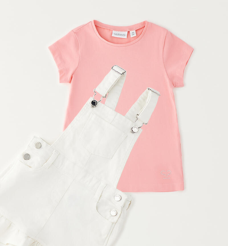 Overalls and t-shirts for girls BIANCO-0113