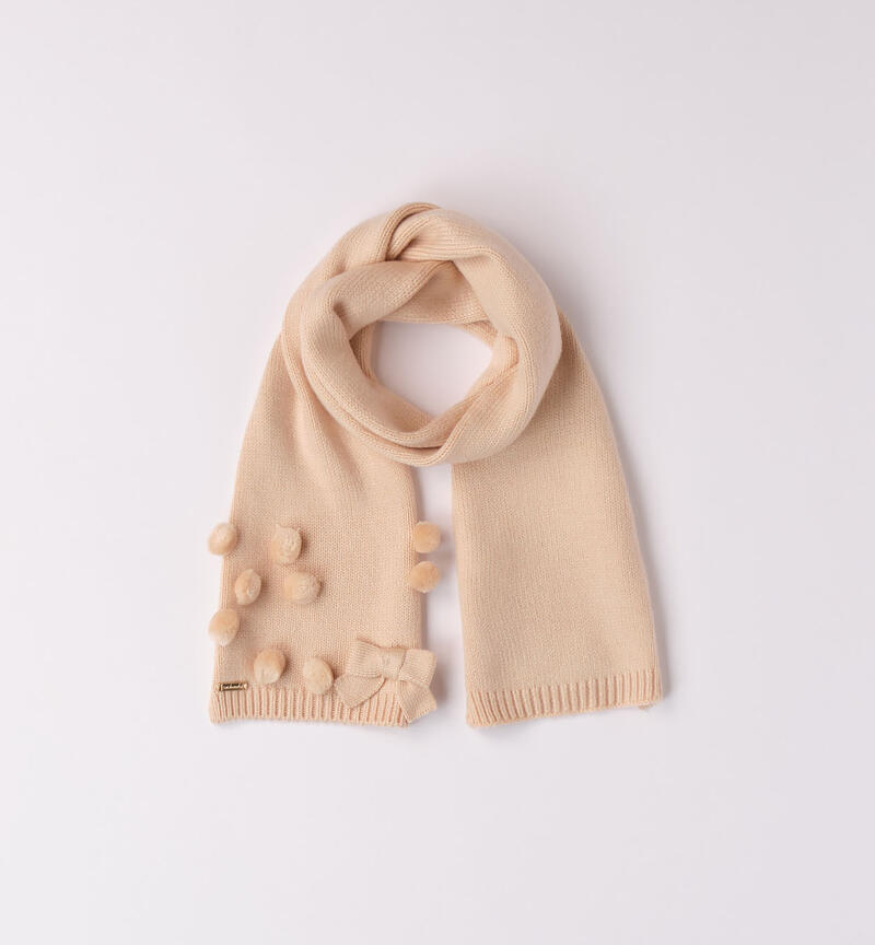 Sarabanda pompom scarf for girls from 9 months to 8 years BEIGE-0924