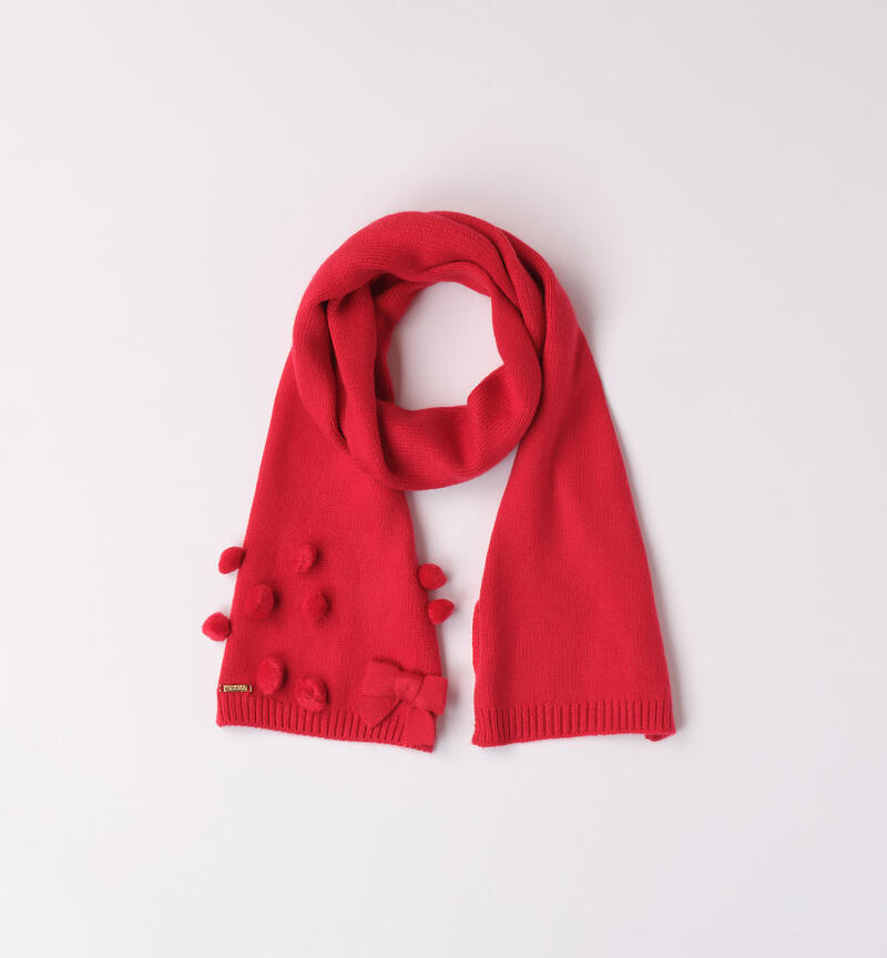 Sarabanda pompom scarf for girls from 9 months to 8 years ROSSO-2253