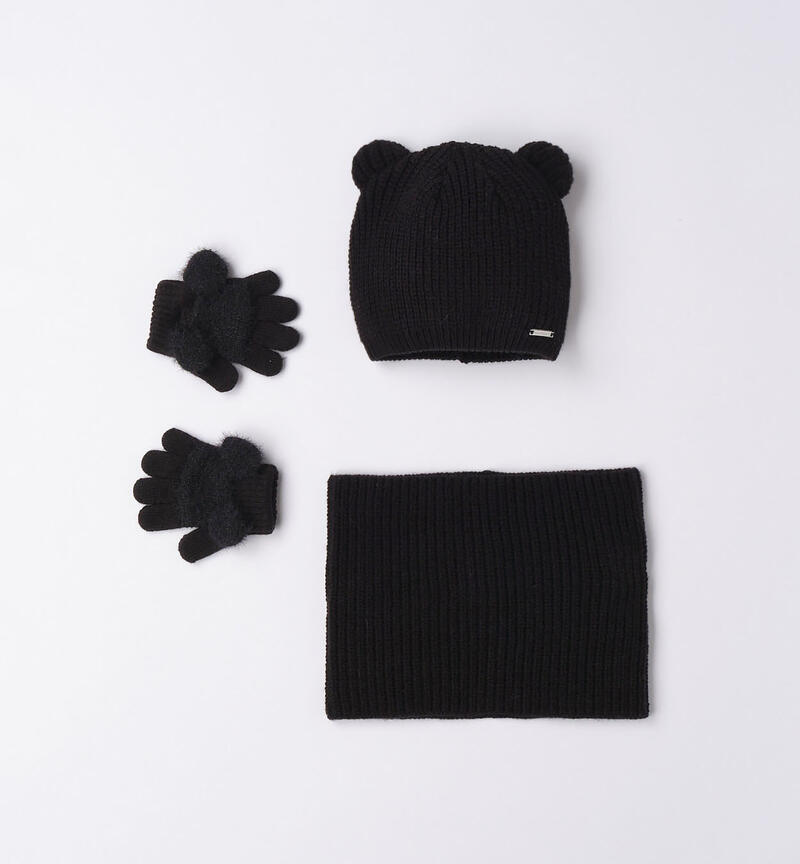 Sarabanda hat, scarf and gloves set for girls from 9 months to 8 years NERO-0658