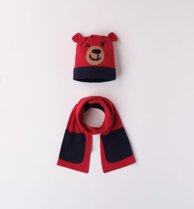 Sarabanda hat and pocket scarf set for boys from 9 months to 8 years ROSSO-2259