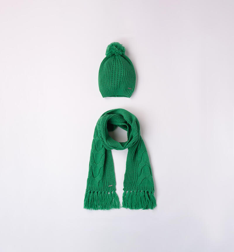Sarabanda hat and scarf set for girls from 8 to 16 years old VERDE-5156