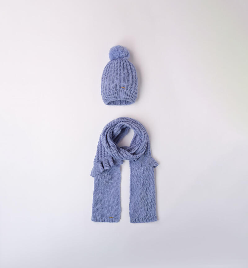 Sarabanda hat and scarf set for girls from 8 to 16 years old LIGHT BLUE-3623