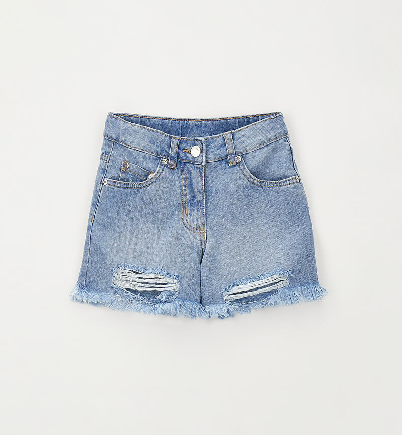 Girls' denim shorts MEDIUM STONE WASHED -7000