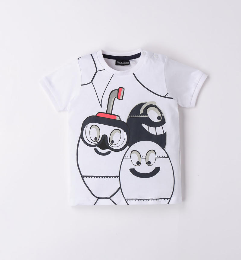 Sarabanda 100% cotton fun t-shirt for boys from 9 months to 8 years BIANCO-0113