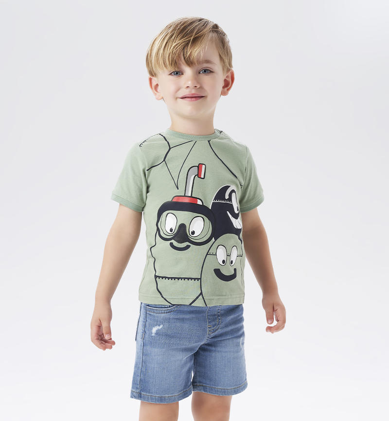 Sarabanda 100% cotton fun t-shirt for boys from 9 months to 8 years VERDE SALVIA-4715