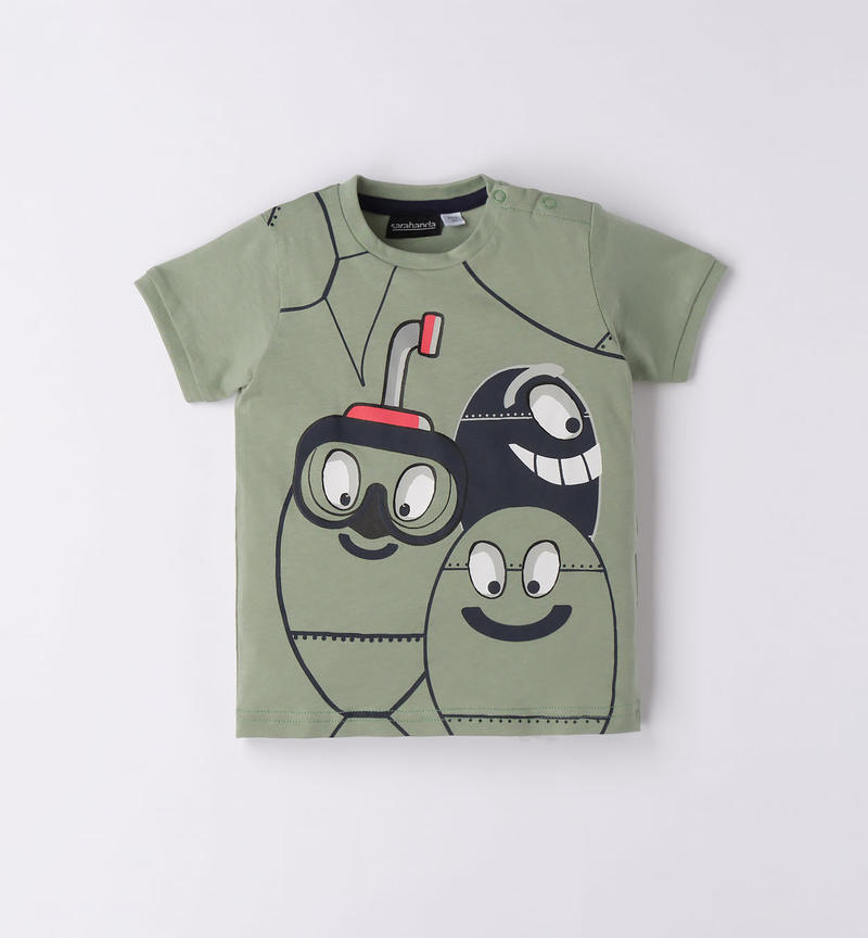 Sarabanda 100% cotton fun t-shirt for boys from 9 months to 8 years VERDE SALVIA-4715