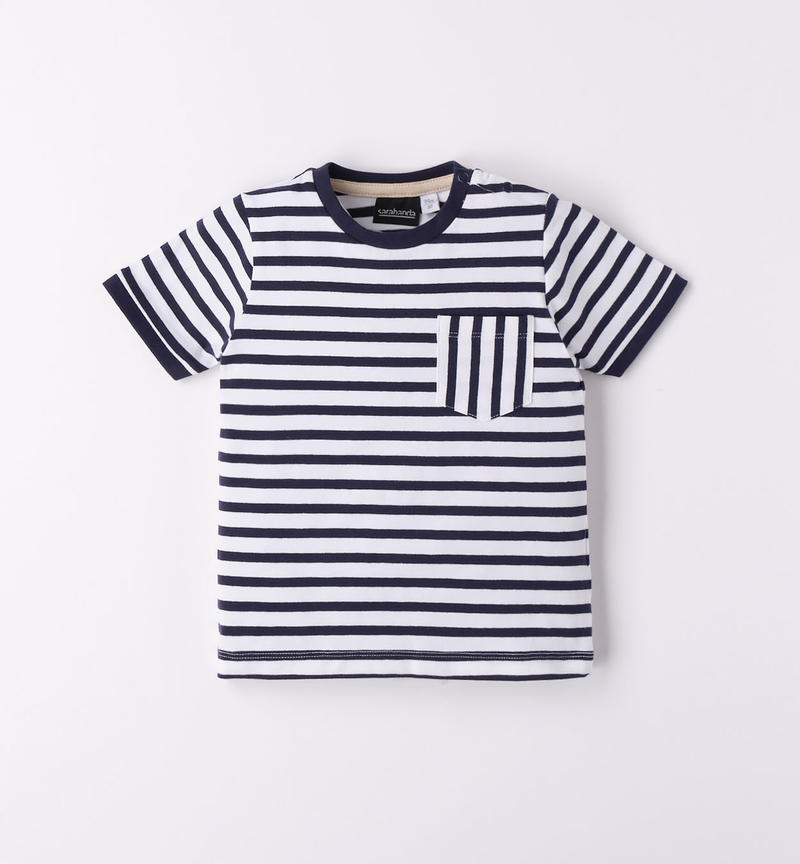 Sarabanda striped t-shirt with pocket for boys from 9 months to 8 years NAVY-3854