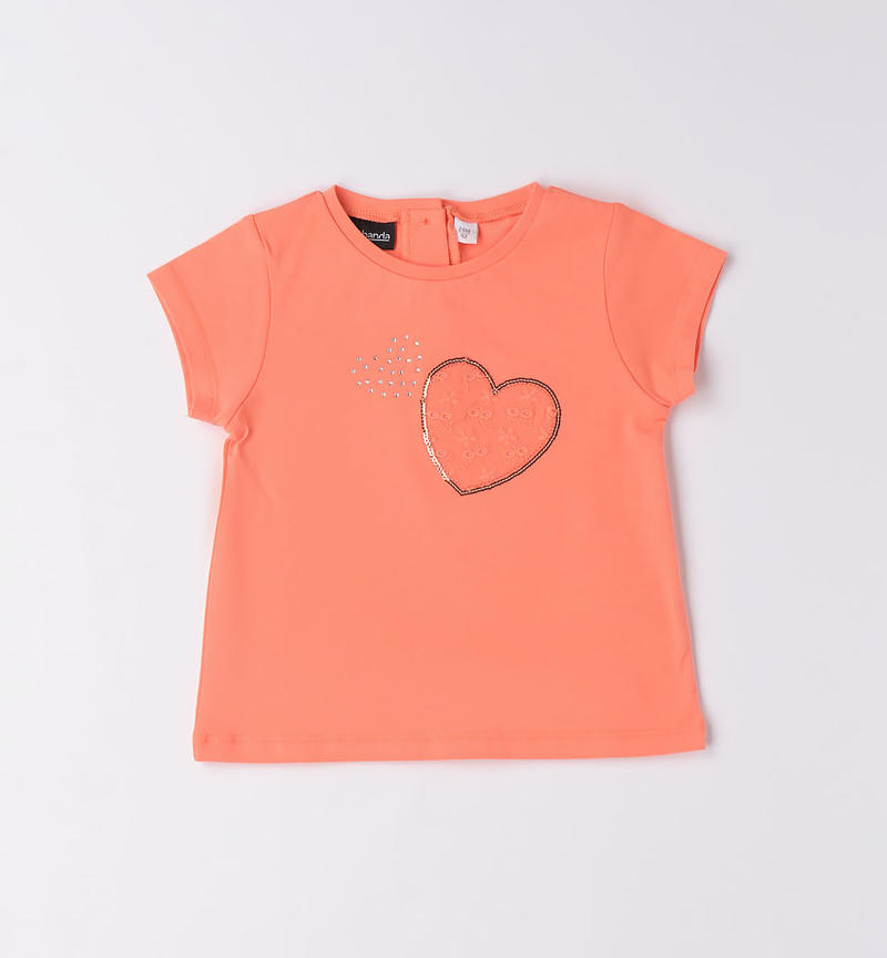 Sarabanda T-shirt with hearts for girls from 9 months to 8 years MANDARINO-2132