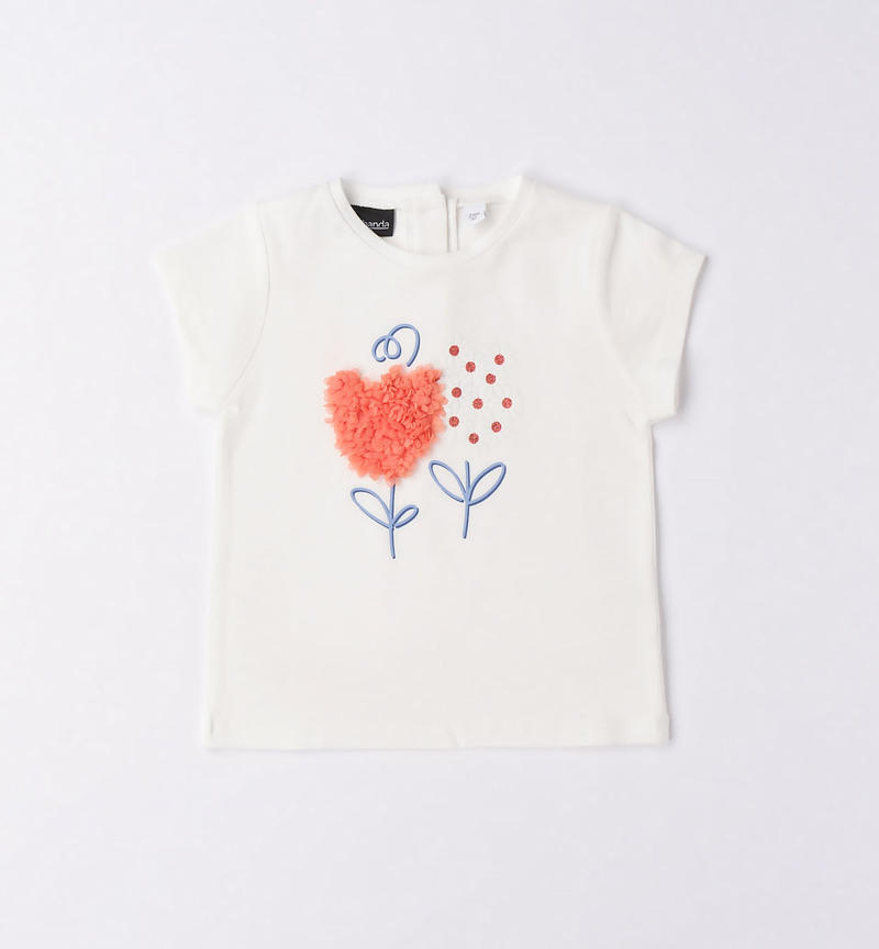 Sarabanda T-shirt with flowers for girls from 9 months to 8 years PANNA-0112