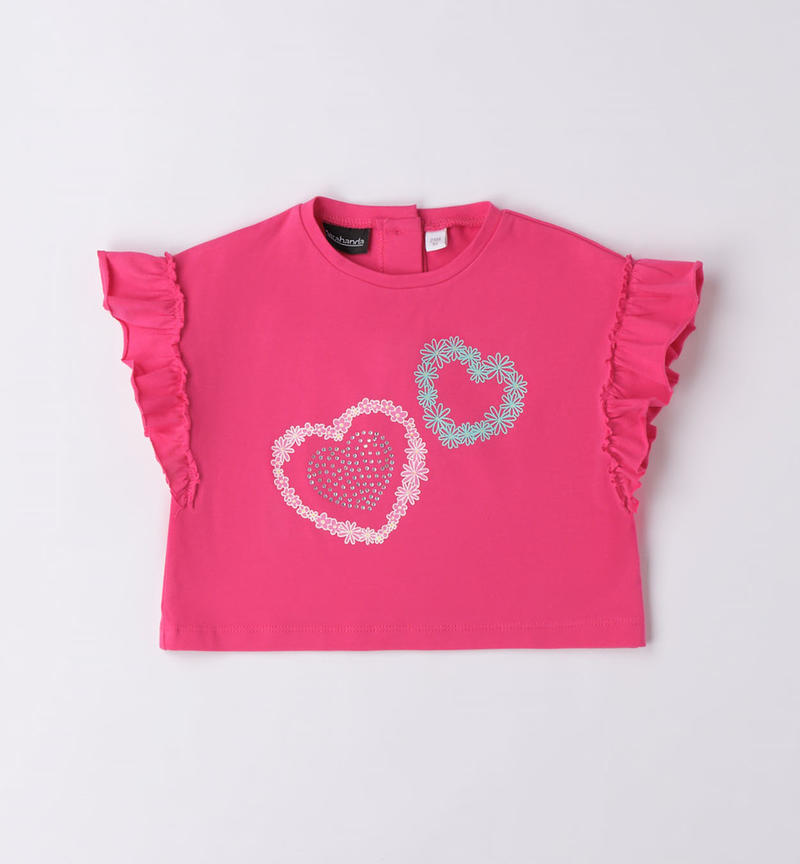 Sarabanda T-shirt with hearts for girls from 9 months to 8 years FUXIA-2437