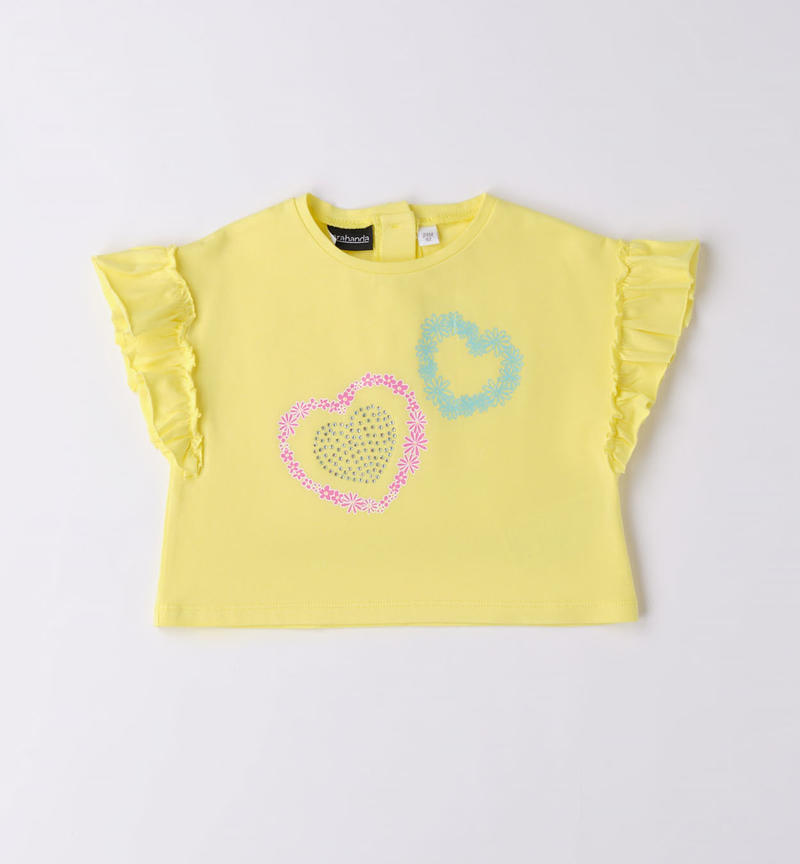Sarabanda T-shirt with hearts for girls from 9 months to 8 years GIALLO-1417