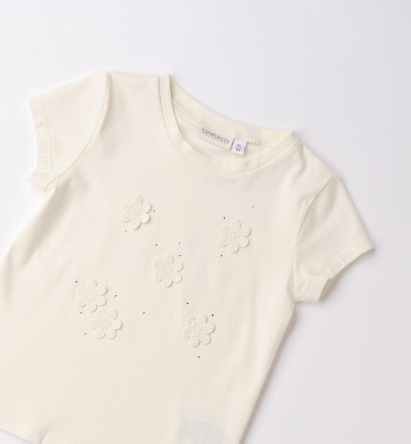 Girl's T-shirt with flowers LATTE-0115