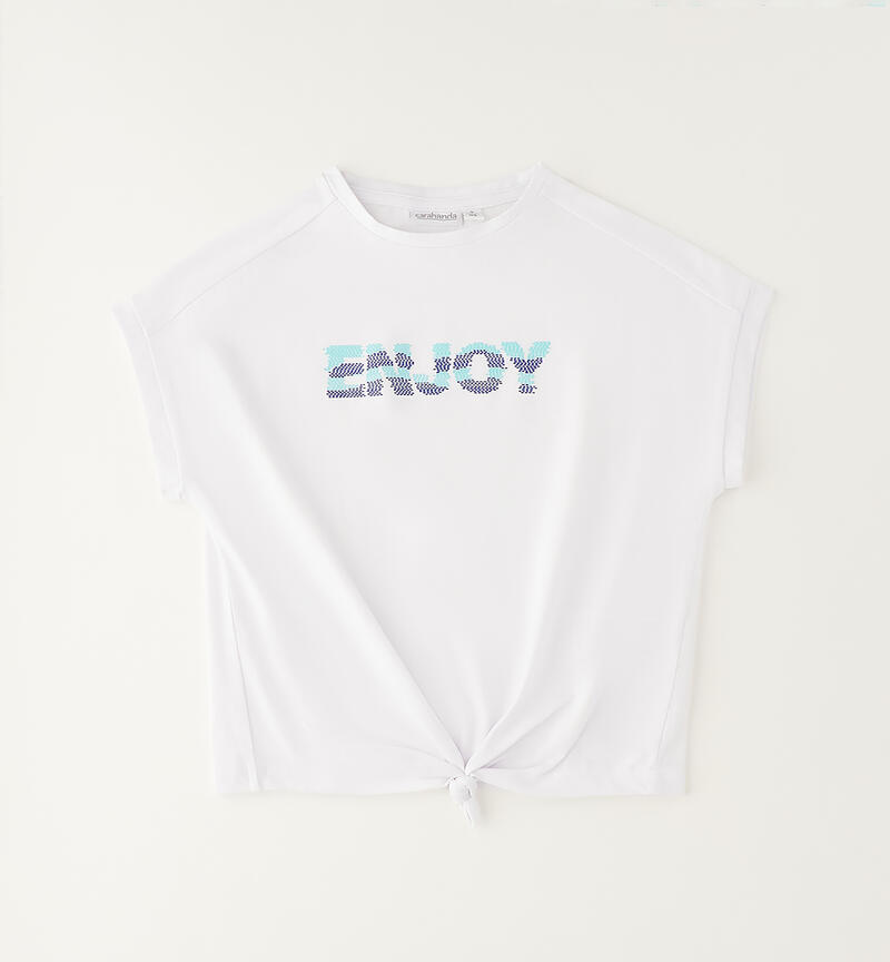 T-shirt con nodo ragazza BIANCO-0113