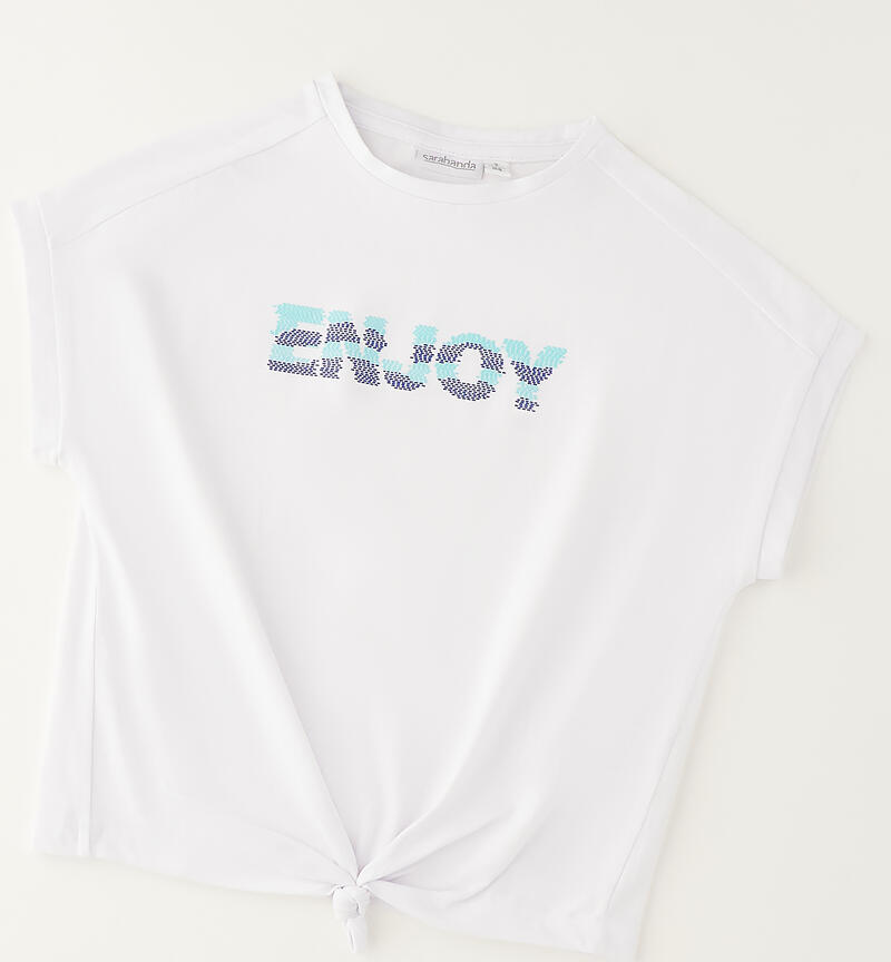 T-shirt con nodo ragazza BIANCO-0113