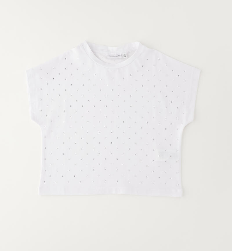 Girl's rhinestone T-shirt BIANCO-SILVER HOT FIX-6CDD