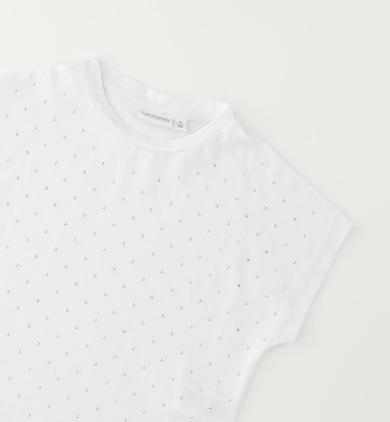 Girl's rhinestone T-shirt BIANCO-SILVER HOT FIX-6CDD