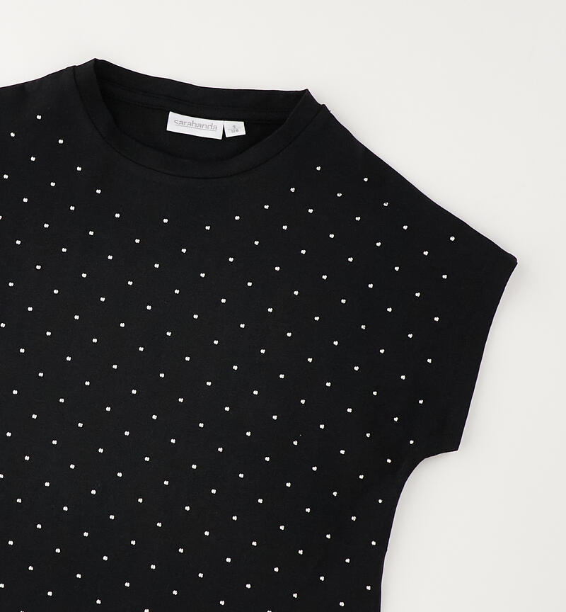 Girl's rhinestone T-shirt NERO-SILVER HOT FIX-6CDN