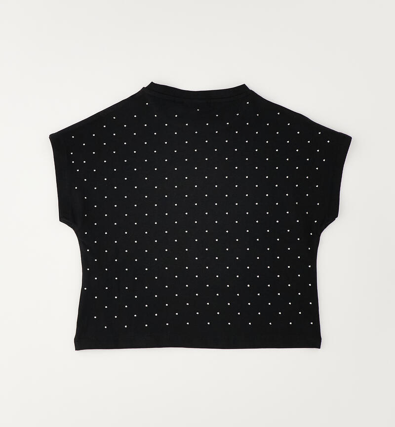 Girl's rhinestone T-shirt NERO-SILVER HOT FIX-6CDN