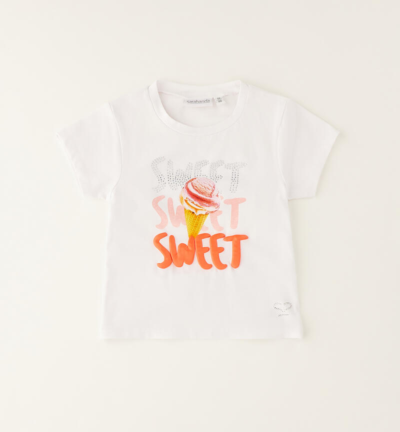 T-shirt da bambina con scritte BIANCO-0113