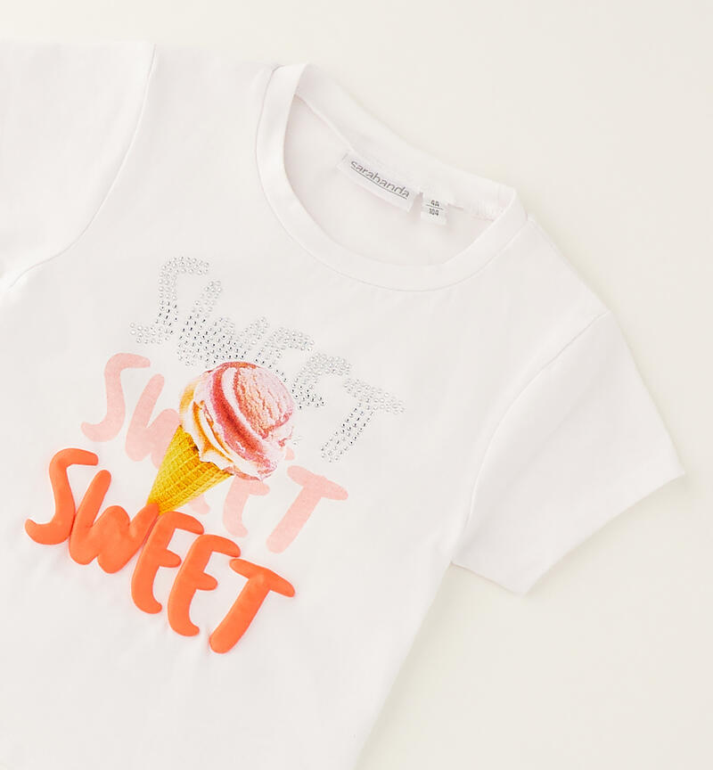 T-shirt da bambina con scritte BIANCO-0113