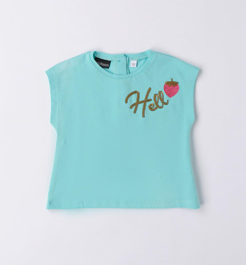Sarabanda glitter T-shirt for girls from 12 months to 8 years VERDE MENTA-4431