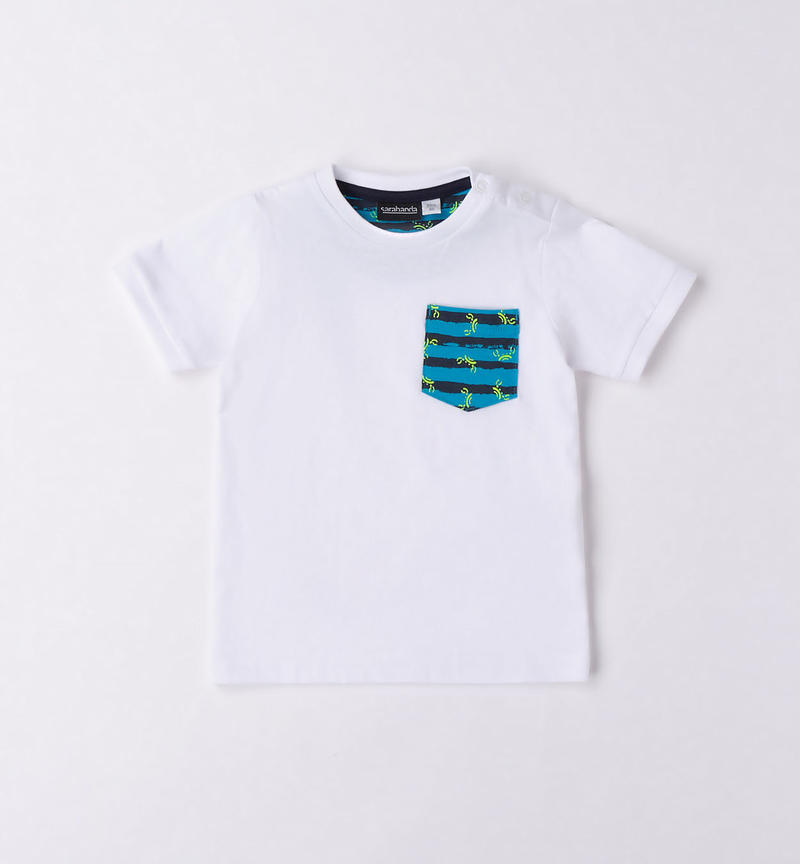 Sarabanda beach t-shirt with pocket for boys from 9 months to 8 years BIANCO-0113