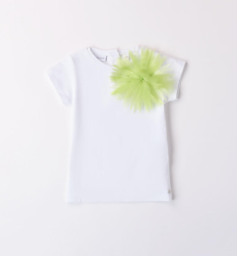 Girls' T-shirt with flower BIANCO-VERDE ACIDO-8121