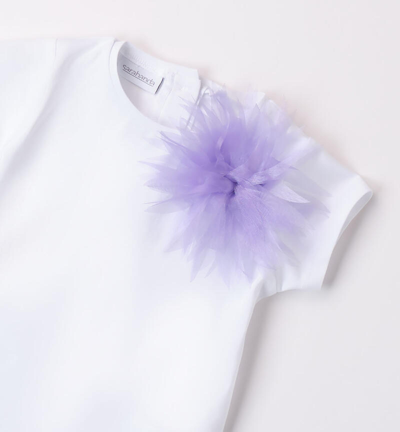 T-shirt per bambina con fiore BIANCO-0113