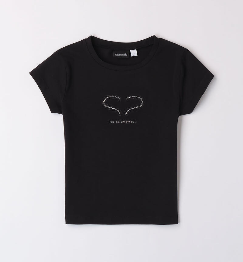 T-shirt per ragazza tinta unita NERO-0658