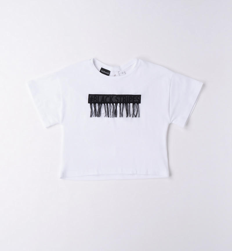 Sarabanda girl's T-shirt with appliqué motif from 8 to 16 years BIANCO-0113