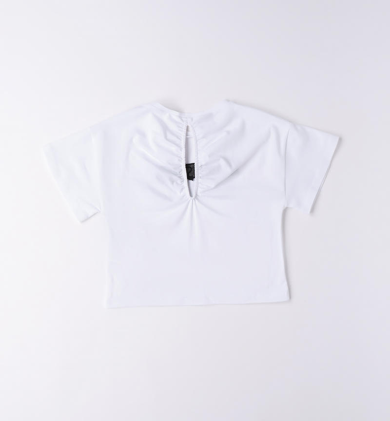 Sarabanda girl's T-shirt with appliqué motif from 8 to 16 years BIANCO-0113