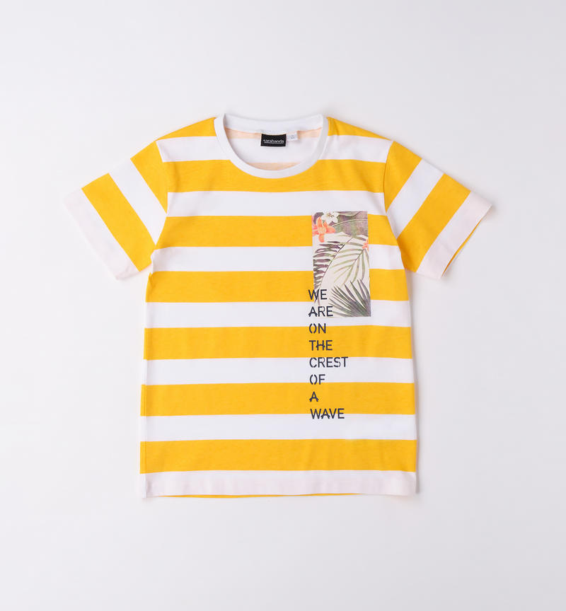 Sarabanda striped 100% cotton t-shirt for boys from 8 to 16 years BIANCO-OCRA-6VN7