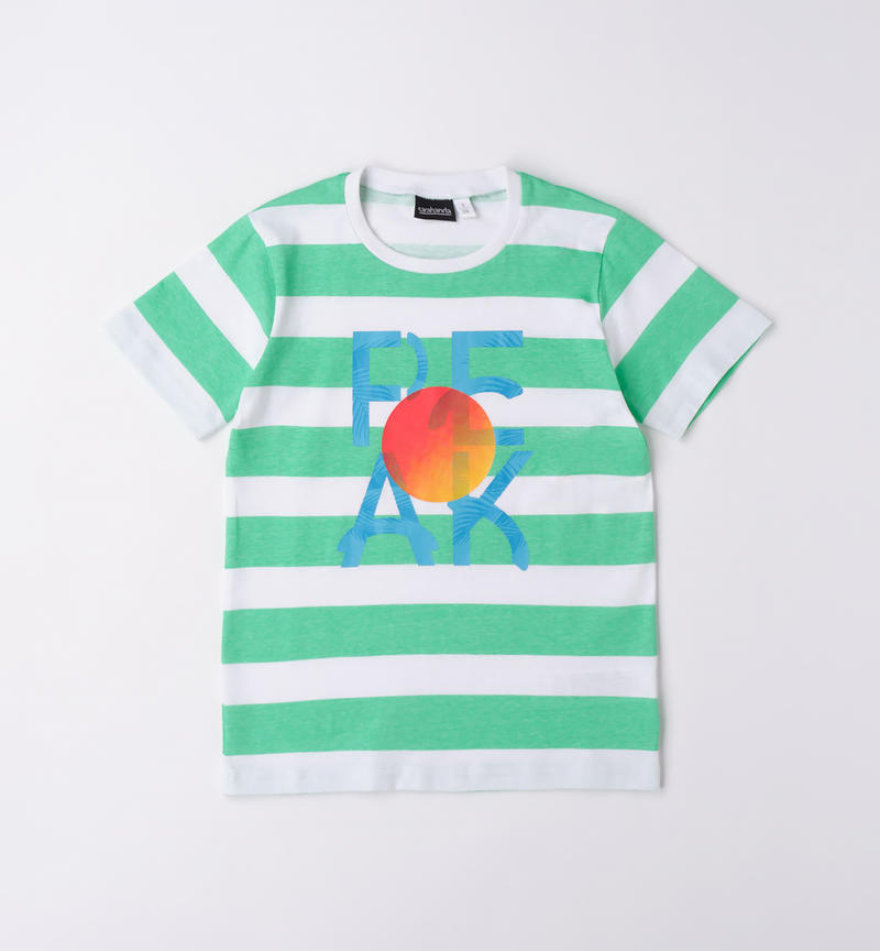 Sarabanda striped 100% cotton t-shirt for boys from 8 to 16 years BIANCO-VERDE-6VN8