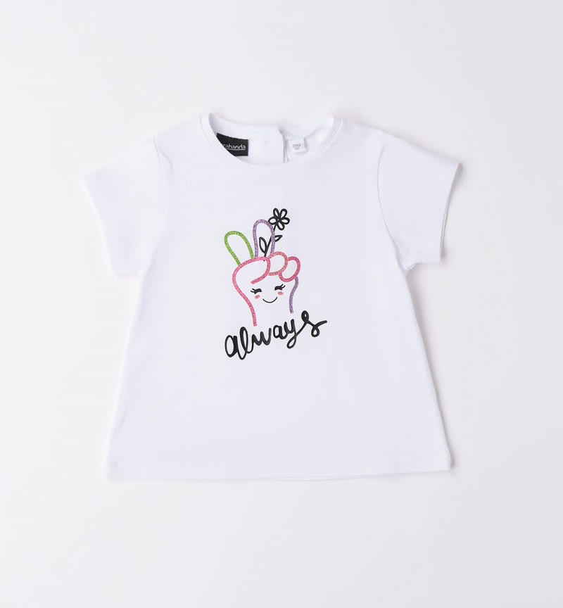 Sarabanda coloured printed T-shirt for girls from 9 months to 8 years BIANCO-0113