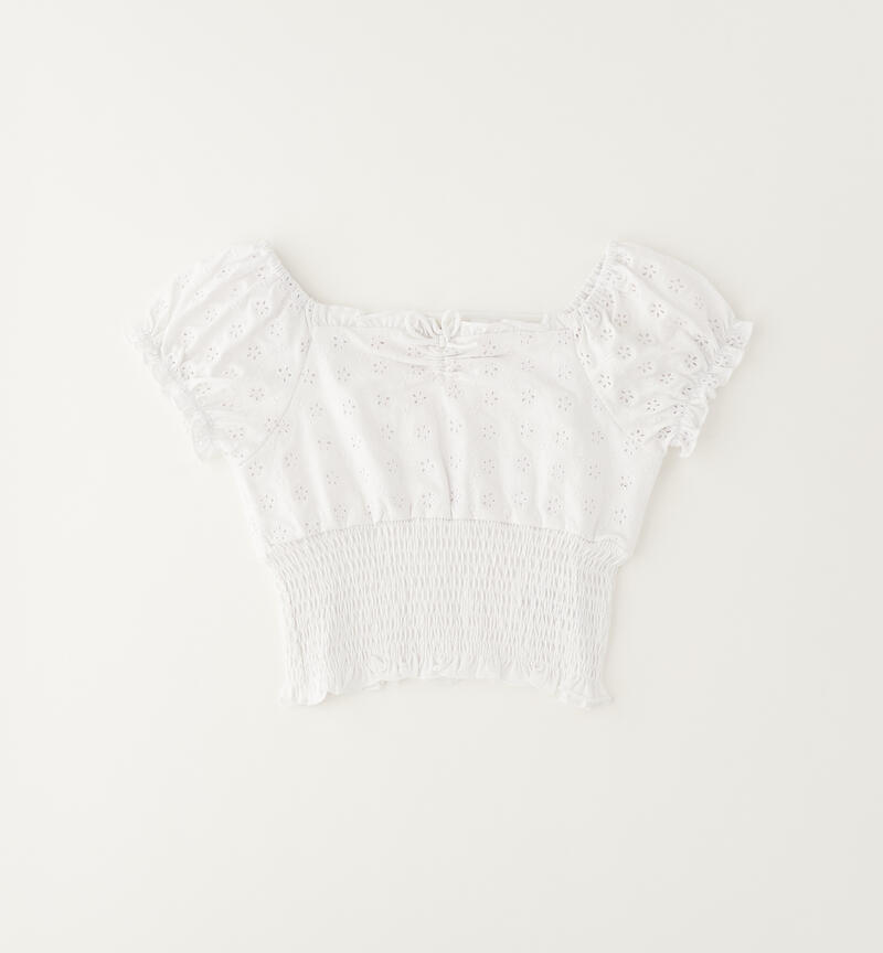 Top arricciato ragazza BIANCO-0113