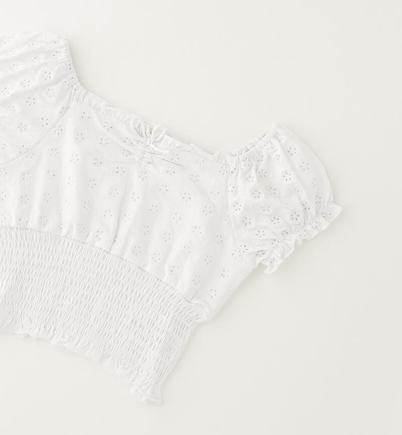 Top arricciato ragazza BIANCO-0113