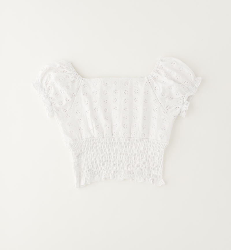Top arricciato ragazza BIANCO-0113