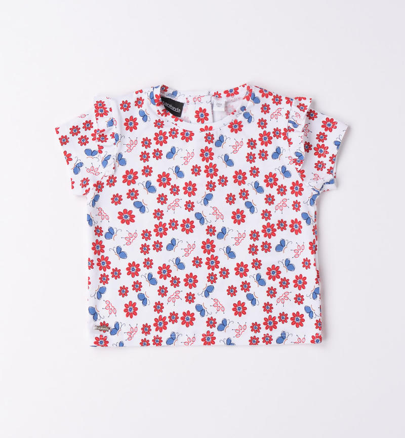 Sarabanda floral T-shirt for girls from 9 months to 8 years BIANCO-INDIGO-6VG8